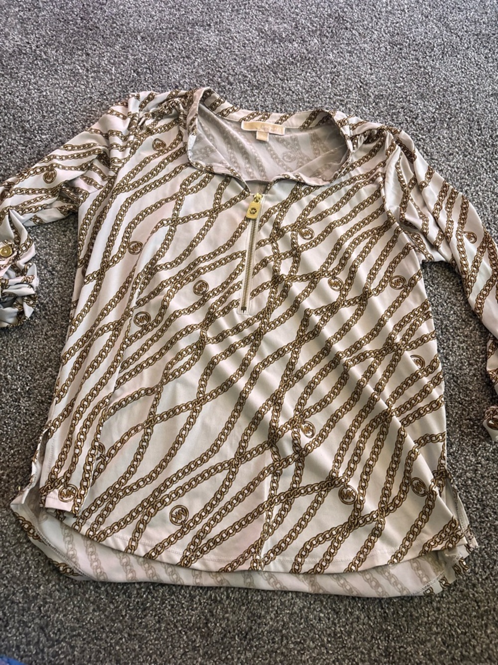 Michael Kors Cream Henley Top with Gold Chain Print